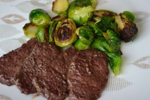 Caribou backstrap with Brussels sprouts