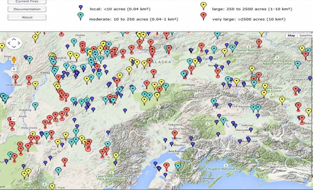 Map of fires across Alaska on 27 June 2015