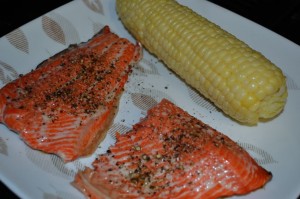Smoke-grilled red salmon with just a little salt and pepper