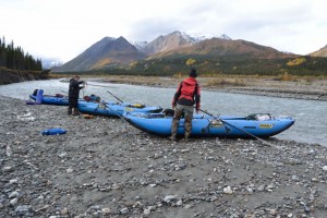 Kevin May and Ken Severin getting ready to launch on the Wood River in the Alaska Range